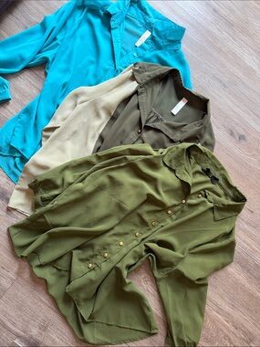 Button-Up Blouse Trio - Teal, Olive, Khaki